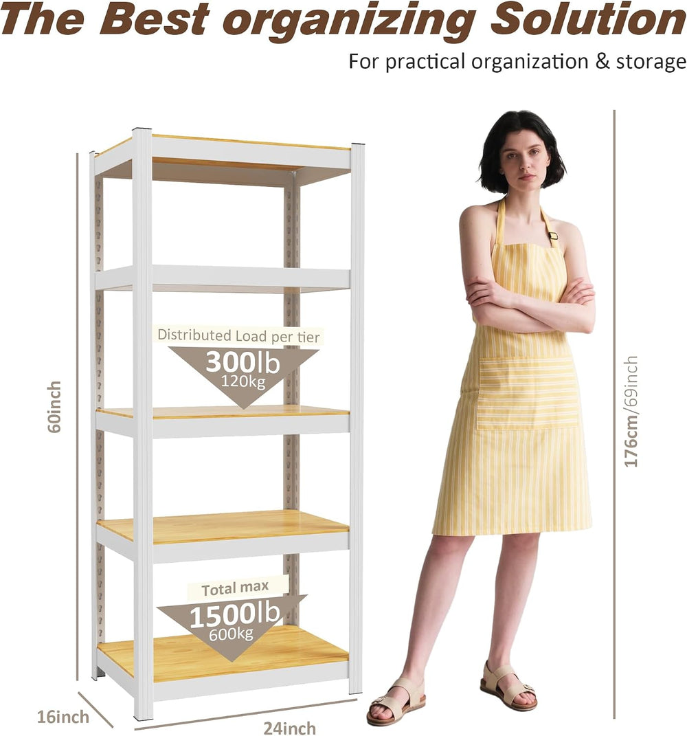 5 Tier Storage Shelves White Metal Garage Shelving 24"W x 16"D x 60...