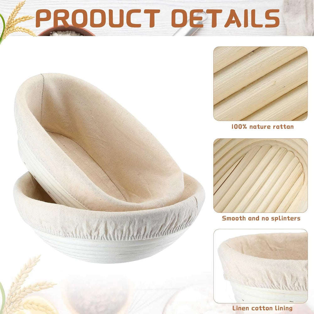 Nuanchu 4 Pcs Proofing Basket, Round Oval Rattan Banneton for Sourdough