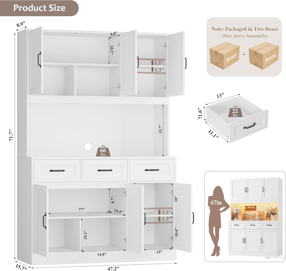 HOSTACK Kitchen Pantry Storage Cabinet, Tall Kitchen Hutch Cabinet, White