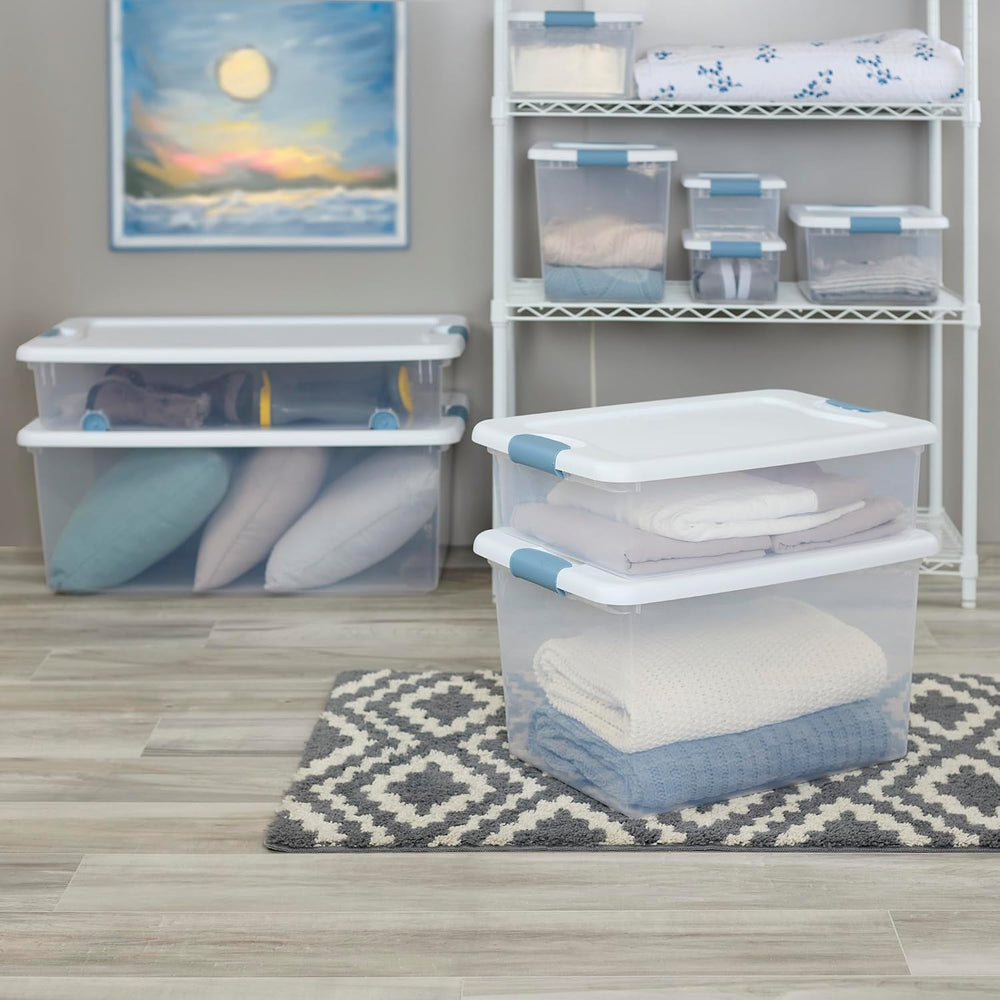 Sterilite 12 Pack Latching Box, Under Bed Storage Bins with Lids, Clear Plast...