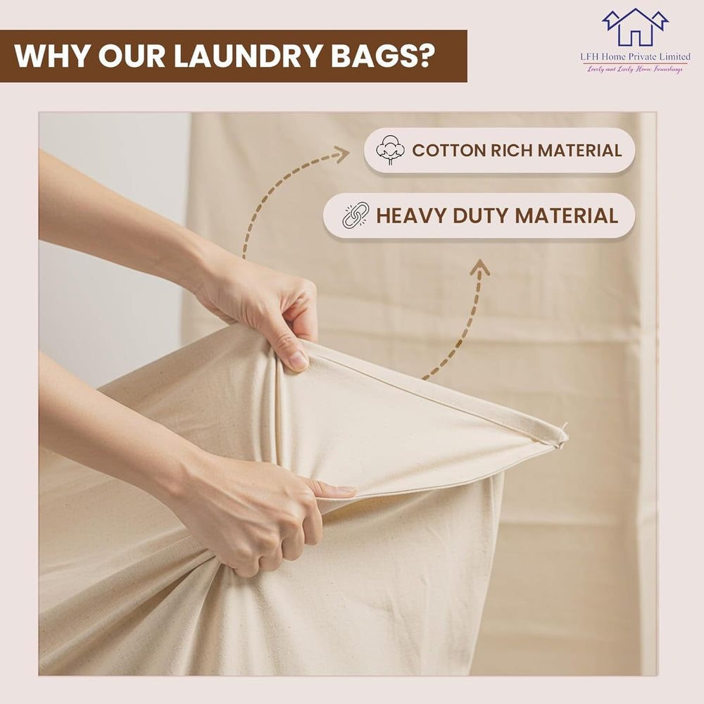 LFH Home Large Premium Cotton Rich Canvas Extra Large Laundry Bag with Drawst...