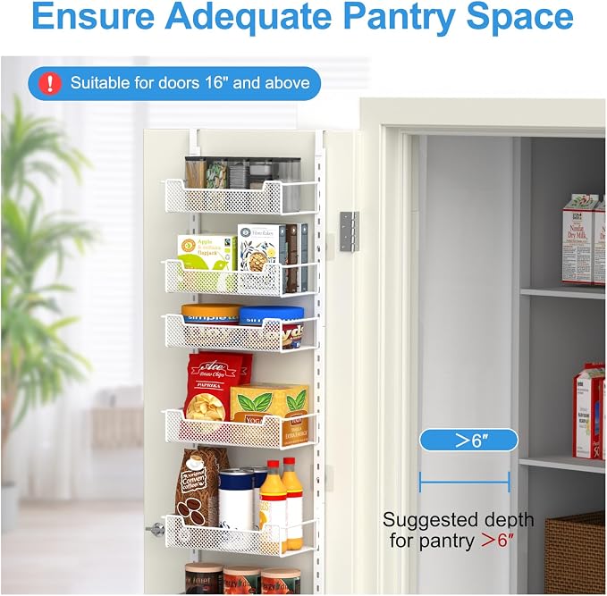 12.3" W Narrow Over the Door Pantry Organizer, 8-Tier Over the Door Orga...