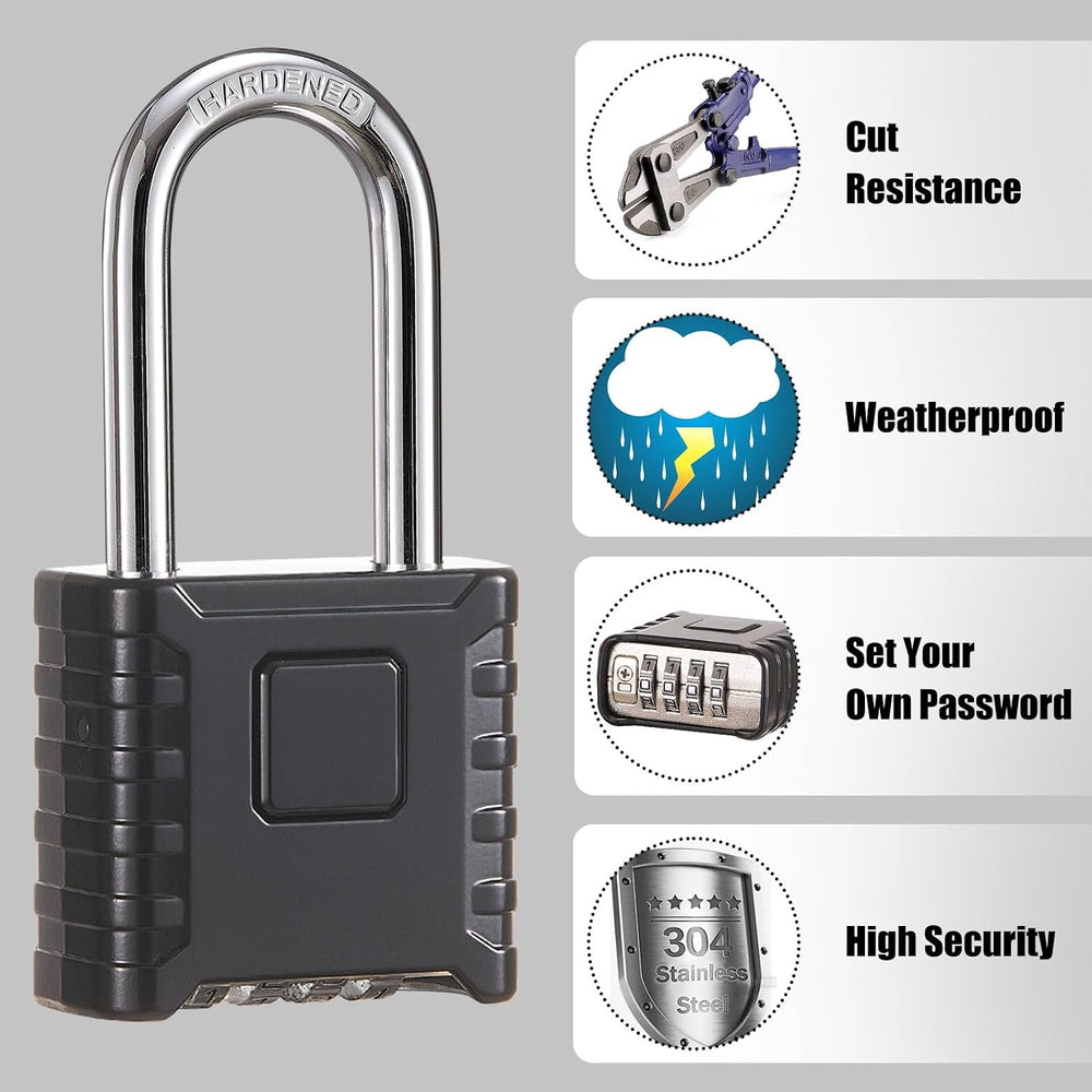 2 Pack disecu Heavy Duty Long Shackle 4 Digit Combination Lock, One Touch Unl...