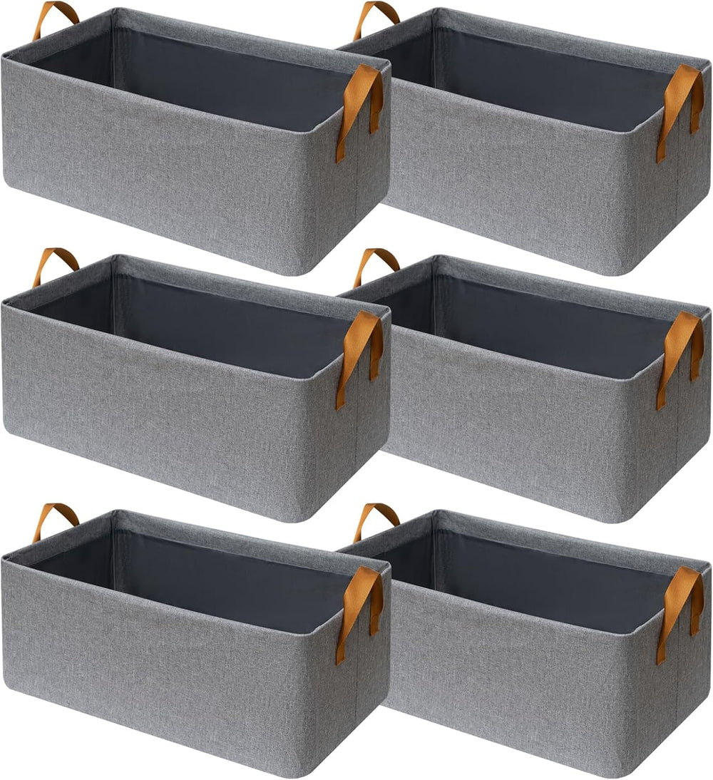 SNWDN 6 Pack Closet Cloth Storage Bins with Handles（Grey 16.5''L x 11...