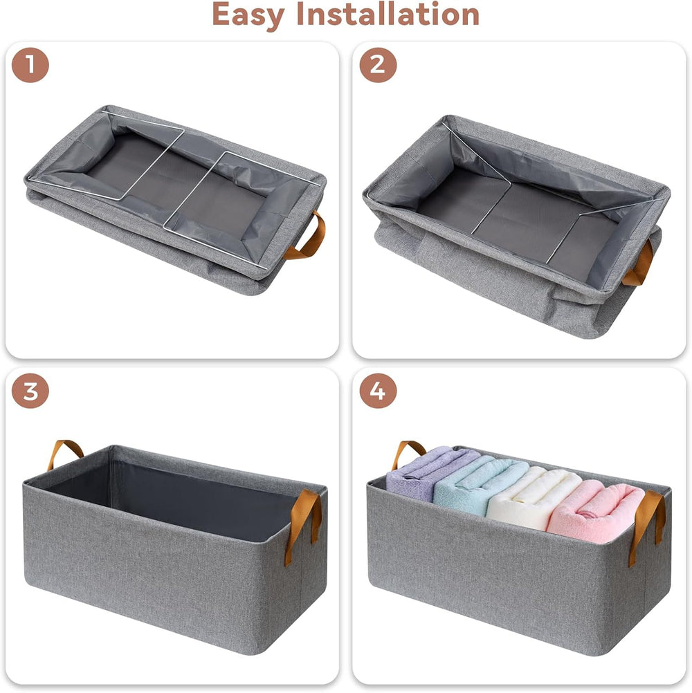 SNWDN 6 Pack Closet Cloth Storage Bins with Handles（Grey 16.5''L x 11...