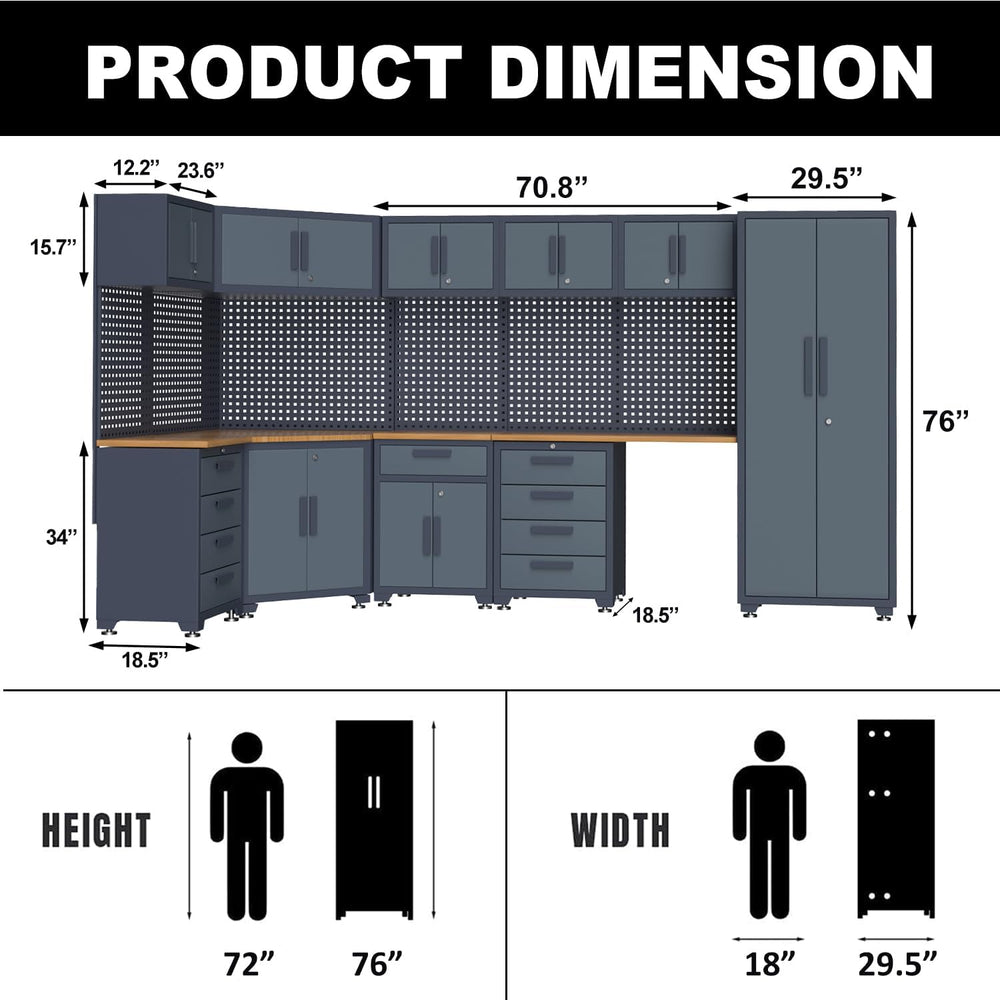 15PCS Corner Garage Storage Cabinet System