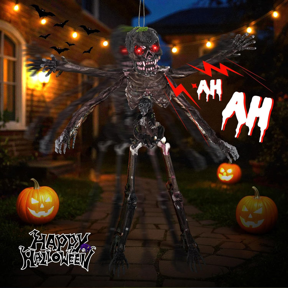 Tangkula 6 FT Halloween Animatronics Hanging Zombie with Glowing Red Eyes