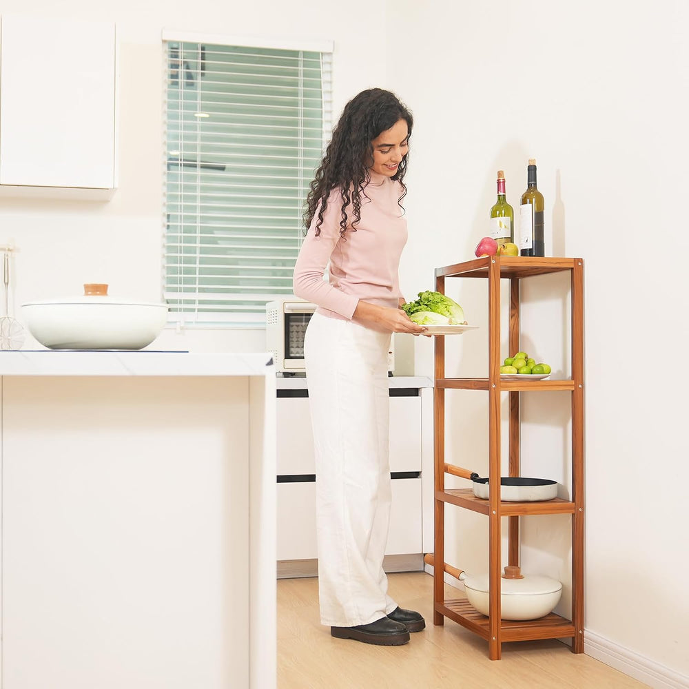VaeFae Teak Bathroom Shelf, 4-Tier Storage Shelf, Wooden Stand Shelf Organize...