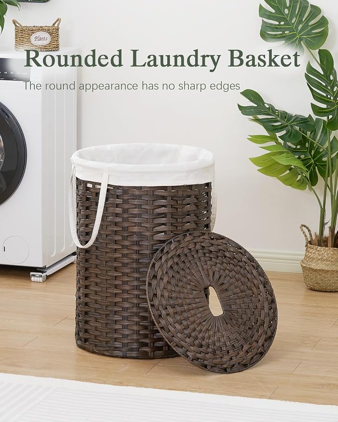 Laundry Basket with Lid Round Rattan Laundry Hamper with Lid and Handles 29.1