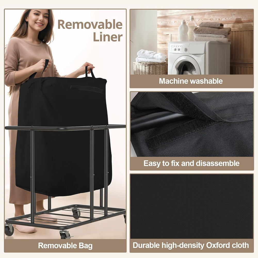 Laundry Hamper with Wheels, 230L, Black, 31.5"Lx15.75W"x30.7"H