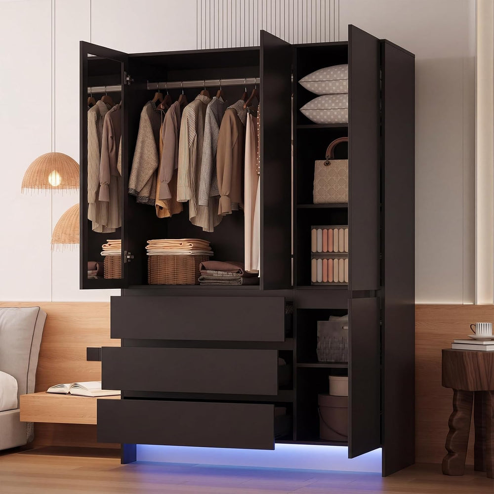 VOWNER Armoire Wardrobe Closet with 4 Doors, Bedroom Armoire with Mirrors