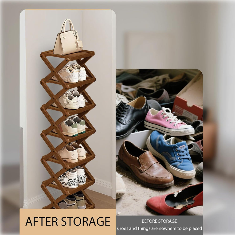 YYW Shoe Rack, Foldable Bamboo Shoes Shelf, Freestanding Shoe Storage Organis...