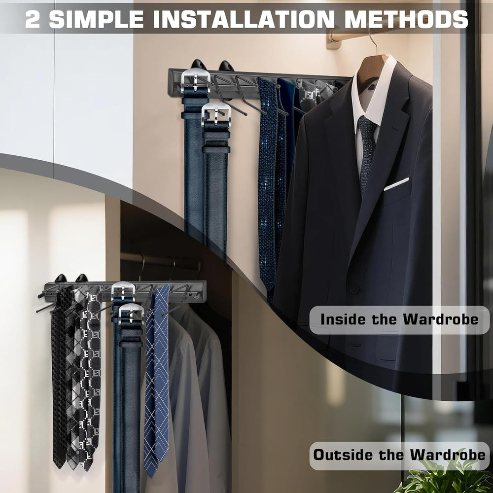 Sliding Tie Racks, 18 Tie Hanger 16.5'' Pull Out Belt Rack for Closet