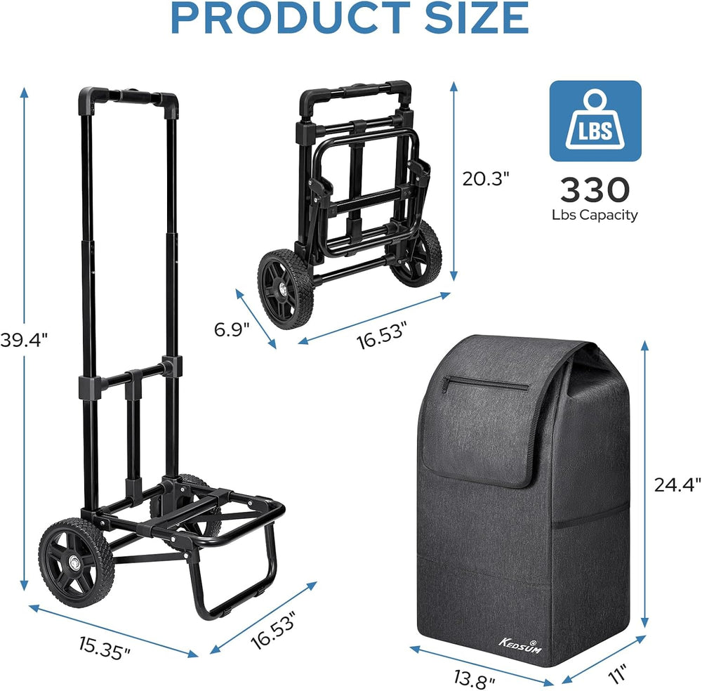 KEDSUM 2-in-1 Shopping Cart, 330LB Foldable Grocery Cart with Wheels,Black