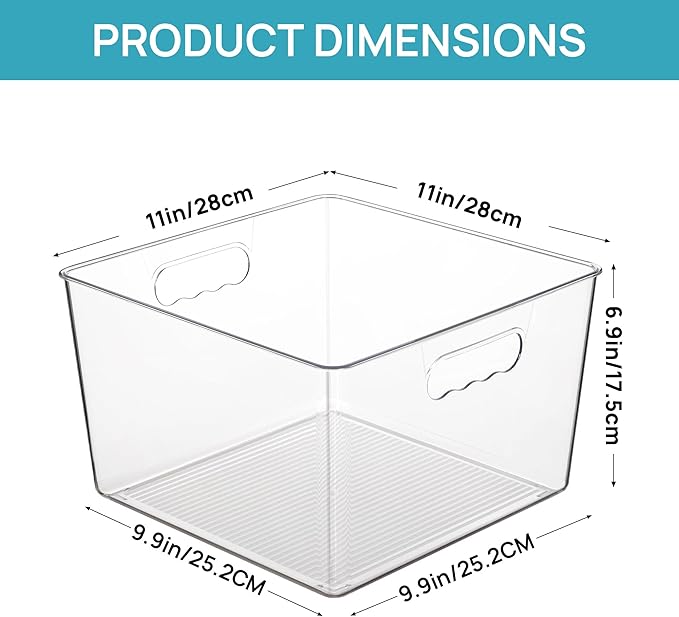Vtopmart 6 Pack Extra Large Clear Plastic Storage Bins, 11x11 Cube Acrylic