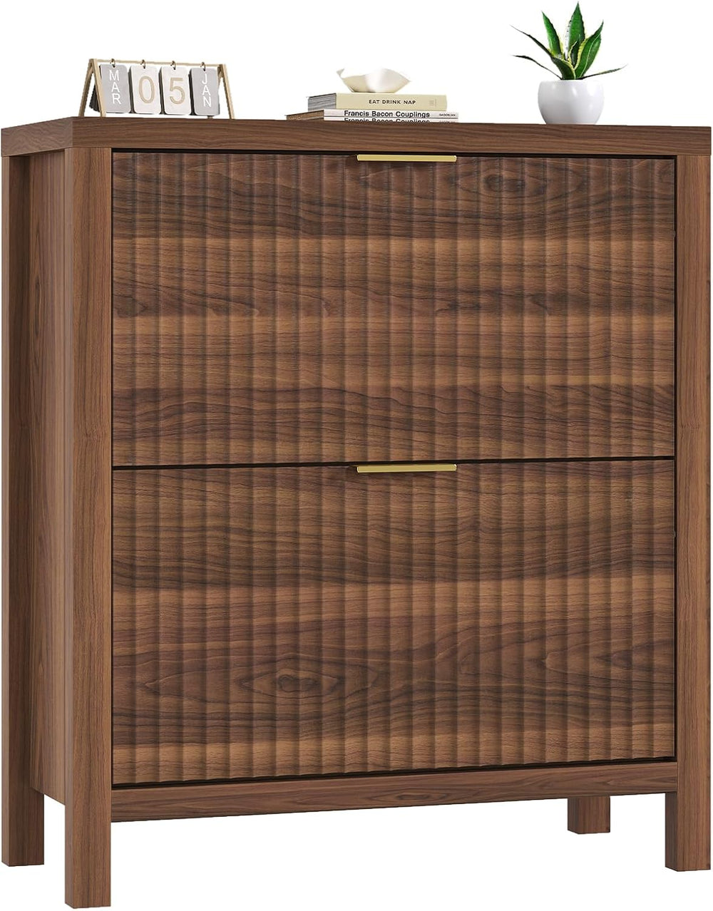 Fluted Shoe Cabinet Storage with 2 Flip Drawers for Entryway, Hallway