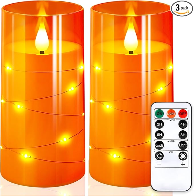 NURADA 3"x6"Flickering Flameless Candles: Built-in Star String Ligh...