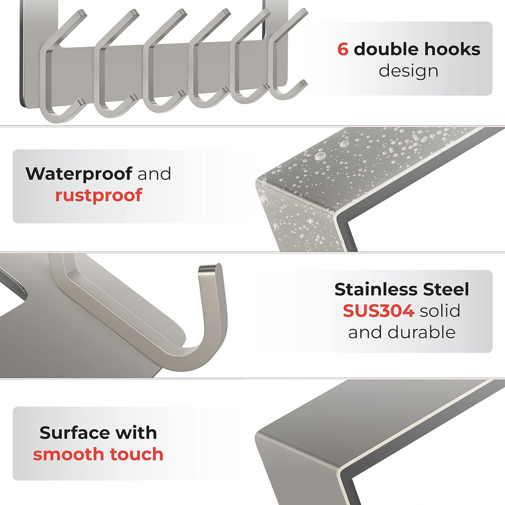 Brushed Nickel Over The Door Hooks, Heavy Duty Stainless Steel Door Hanger wi...