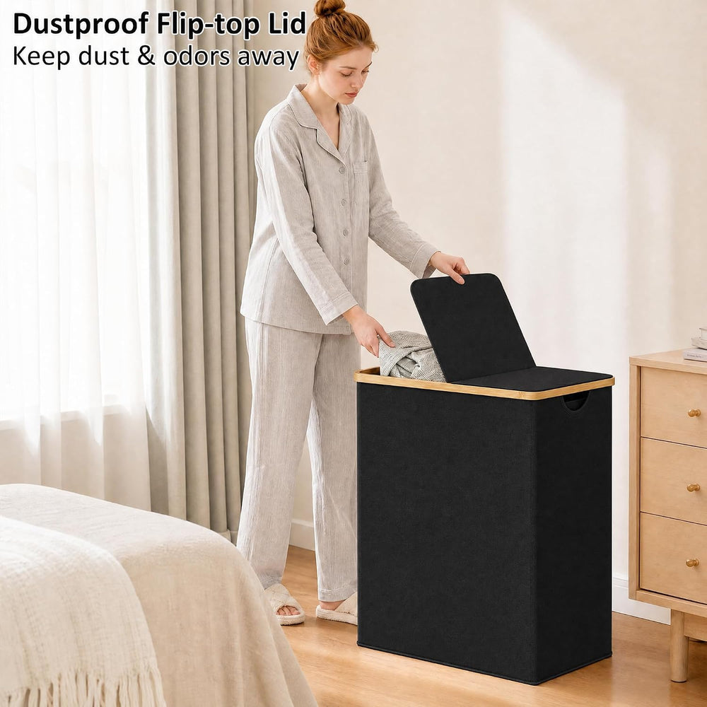 efluky Double Laundry Hamper with Lid and 2 Removable Bags, Black
