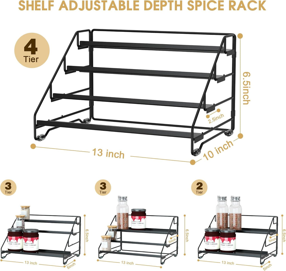 Jolitac 4-Tier Spice Rack Organizer, Depth Adjustable Step Shelf, Metal Spice...