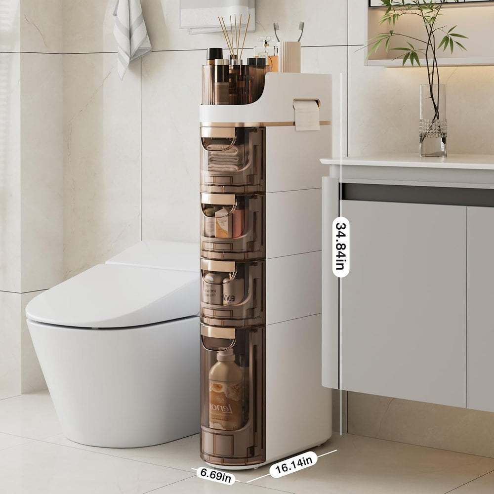 VECELO 4-Tier Slim Bathroom Storage Cabinet with Wheels, Skinny Bathroom Stor...