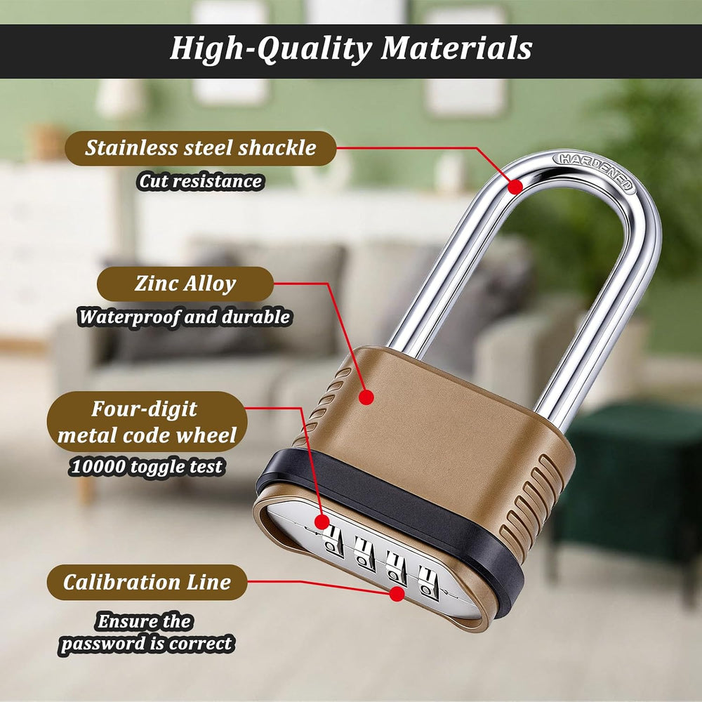 Peacoblue 4 Pack Heavy Duty Combination Lock, 4 Digit Combination Padlock wit...