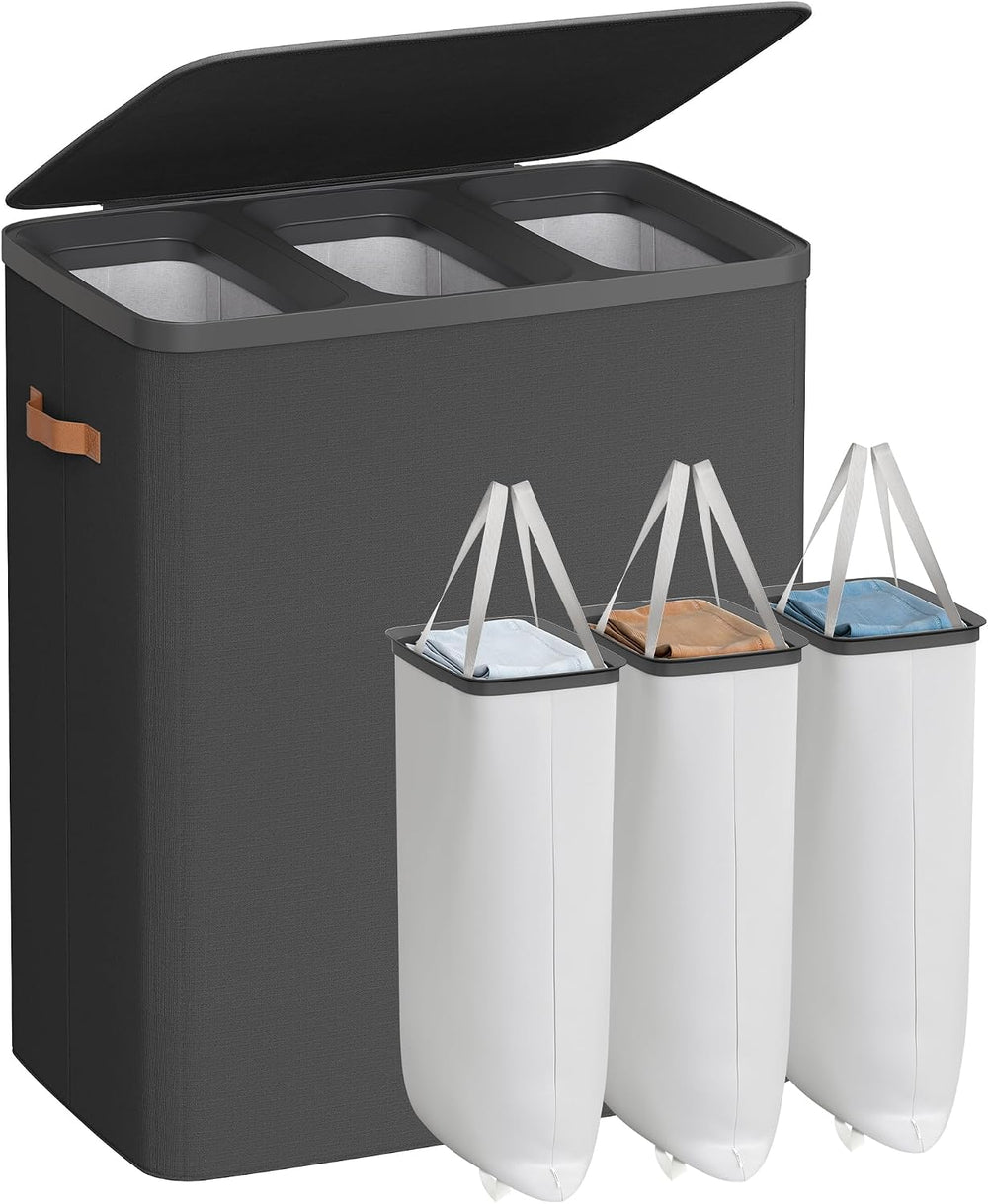 SONGMICS Laundry Basket, 190L Laundry Hamper with Lid, 3 Removable Bags