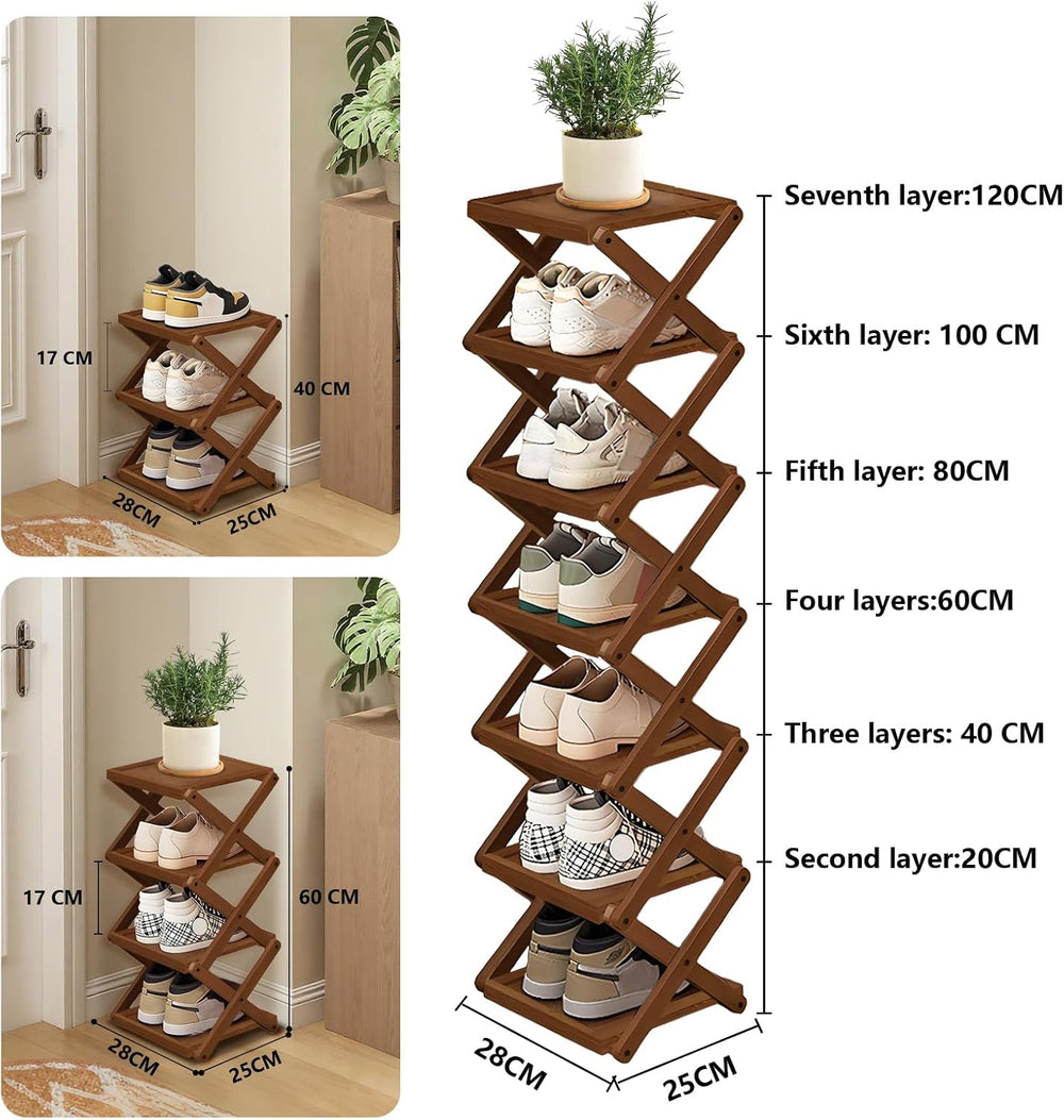 YYW Shoe Rack, Foldable Bamboo Shoes Shelf, Freestanding Shoe Storage Organis...