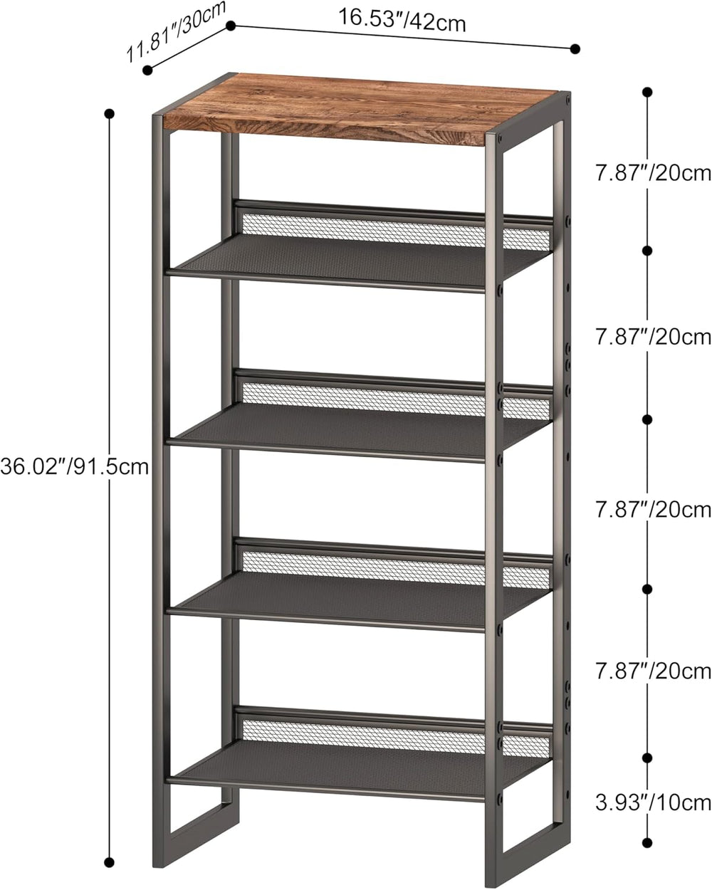 CHEMPFR Narrow 5-Tier Shoe Rack, Slim Space-Saving Shelf with Decorative Wood...