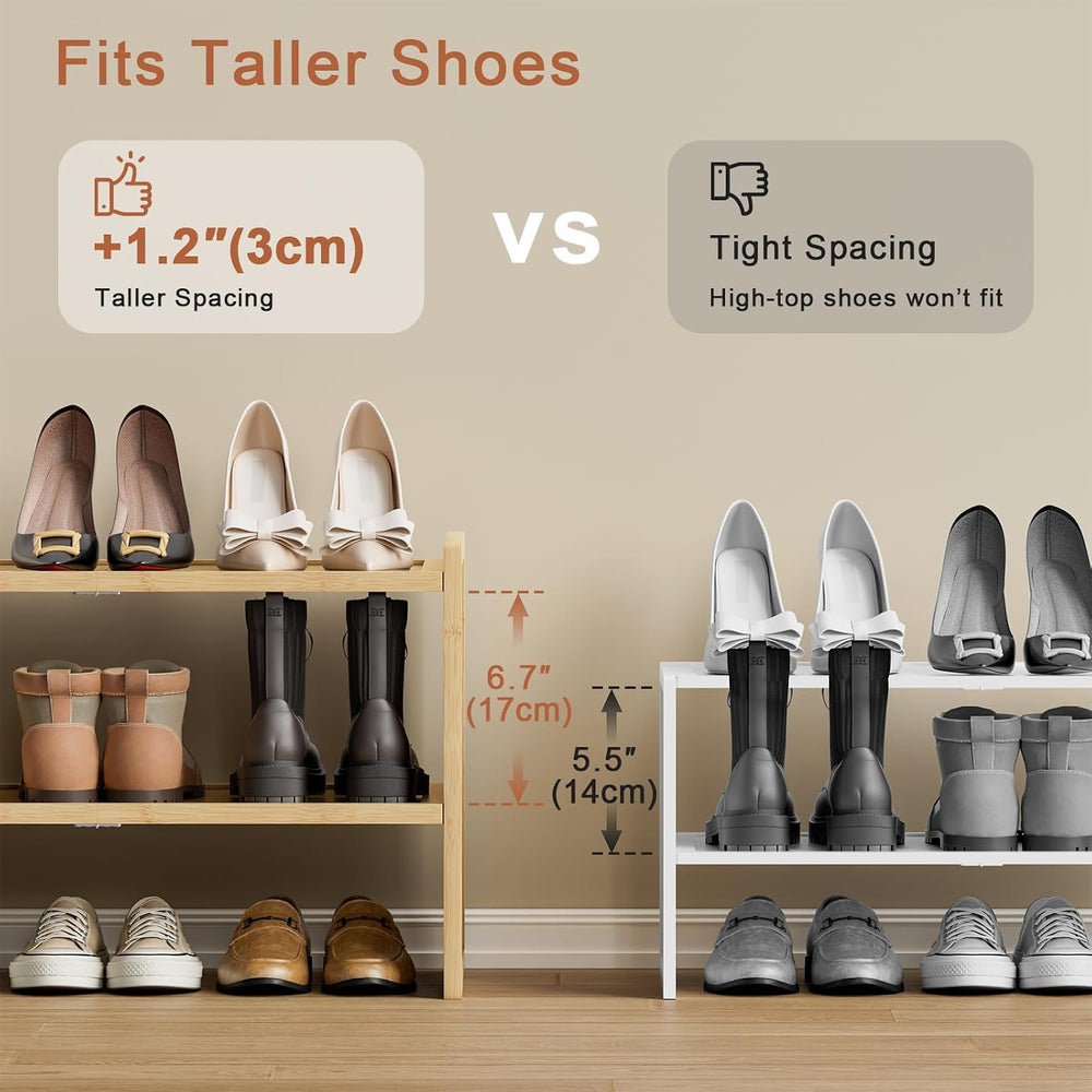 Bamboo Shoe Rack for Closet, Wood Shoe Organizer Shelf for Entryway, 2 Tiers,...