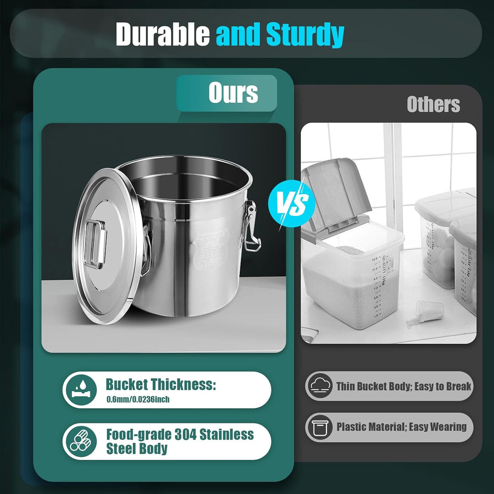 12L/3.17Gal Stainless Steel Airtight Canister 0.6mm Silver Food Storage Canis...
