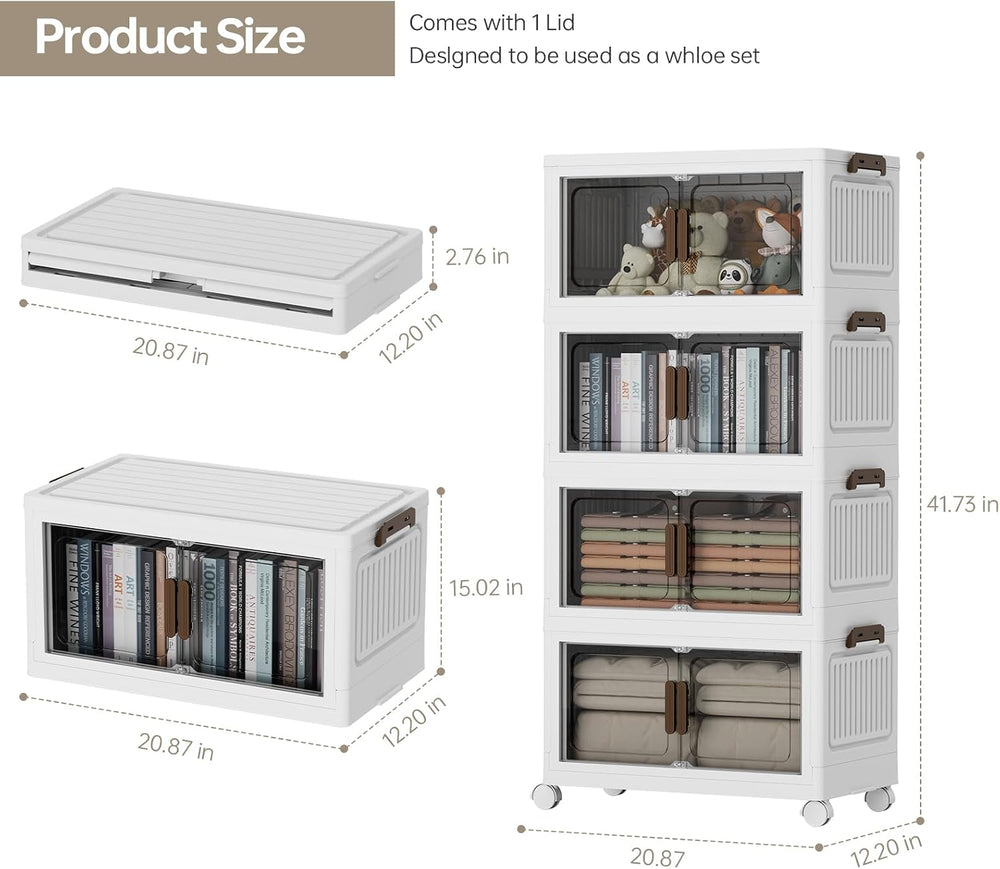 265 QT/66 GAL 4 Tier Stackable Plastic Storage Bins with Lids, Collapsible Cl...