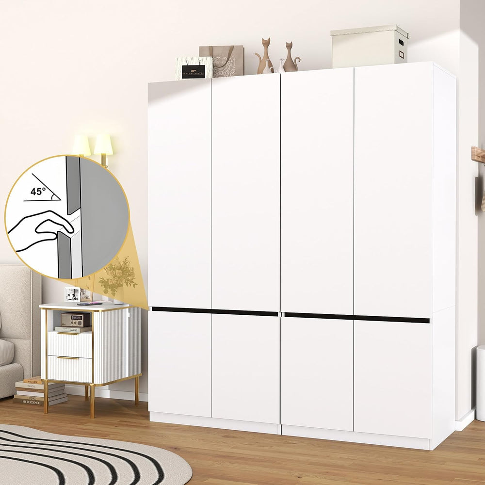 White Armoire Wardrobe Closet with 4 Doors: 75" H x 63" W