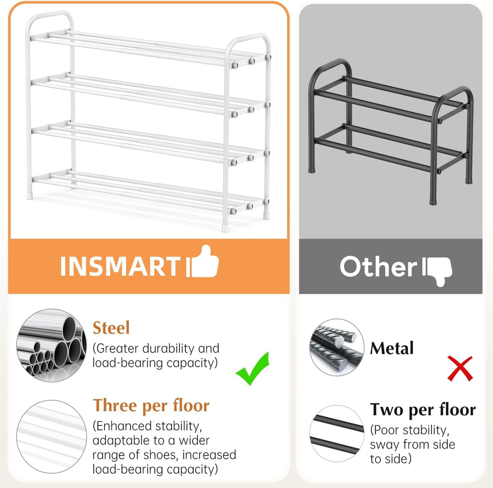 Expandable Shoe Rack for Closet & Entryway, Shoe Organizer, 4-Tier, White