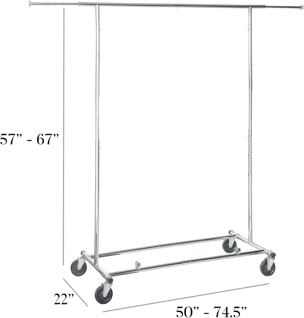 Richards Homewares Adjustable Rolling Garment Rack, 50 to 74.5 L x 22 W x 57 ...