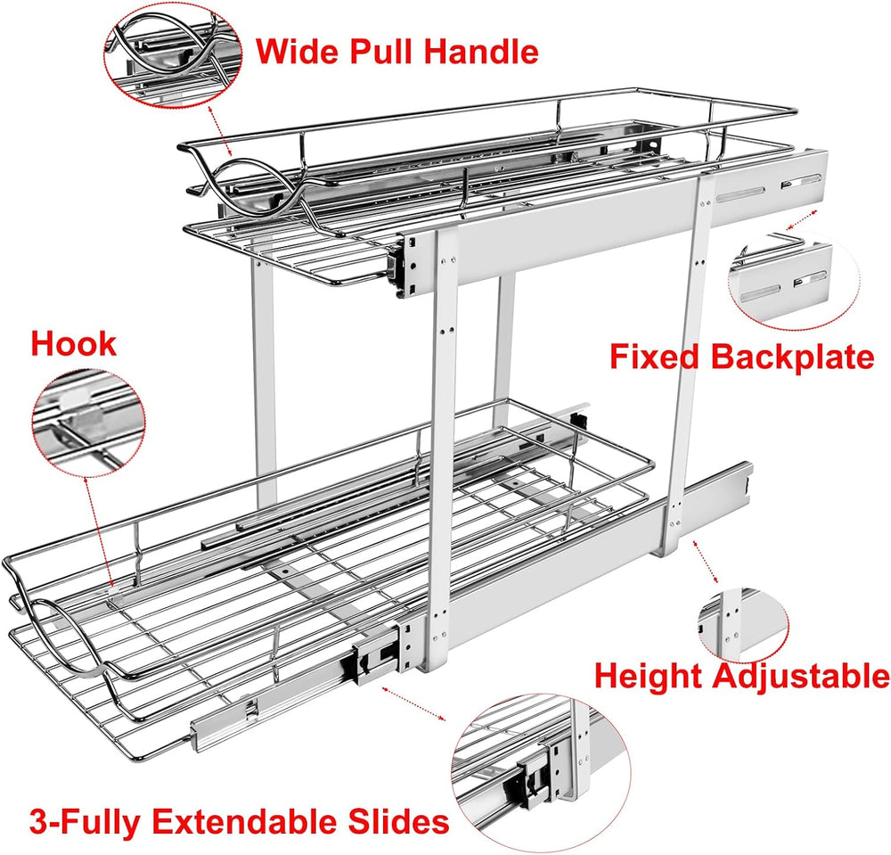 Sikarou Pull Out Cabinet Organizer 9"W 21"D 2-Tier Slide Out Storag...