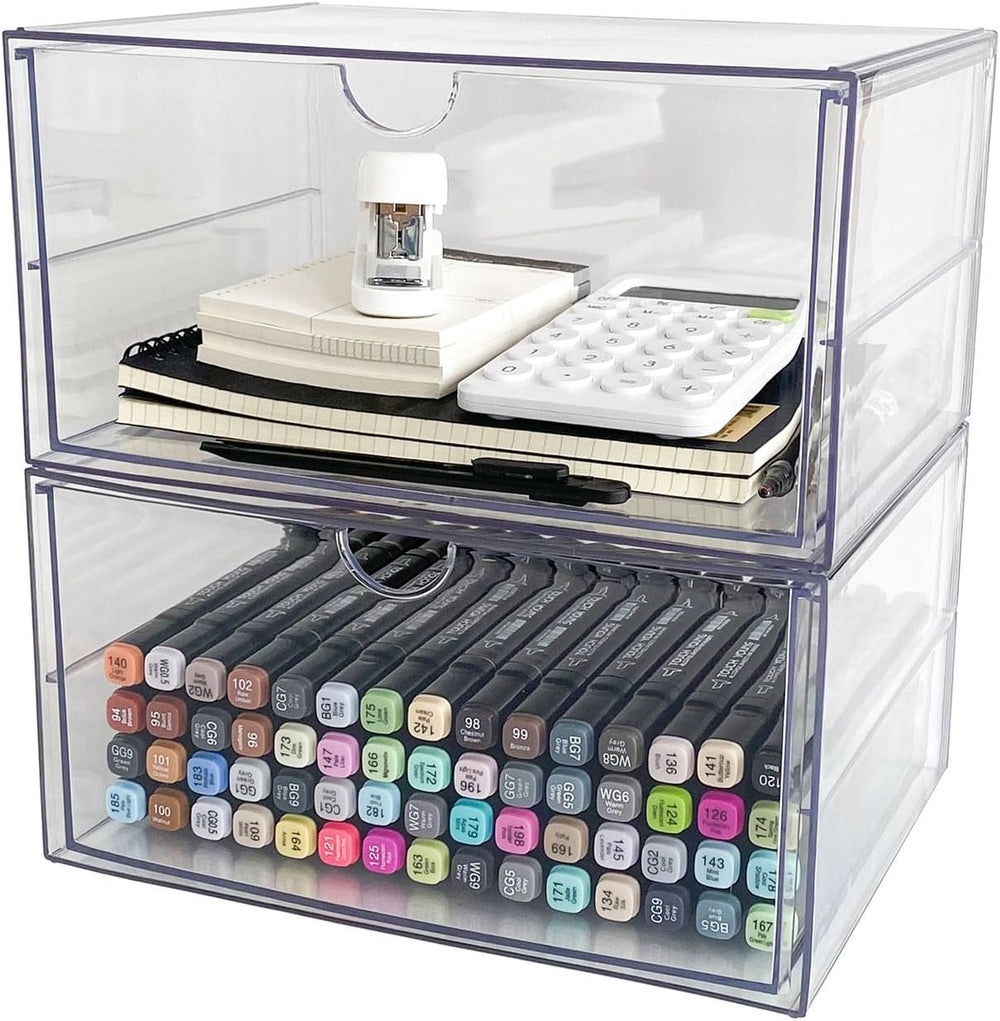 Clear Plastic Drawer Organizer, 2 Pack, 2 Drawers