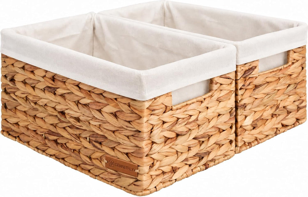 Wicker Basket, 2 Pack Wicker Storage Baskets for Shelves, Water Hyacinth