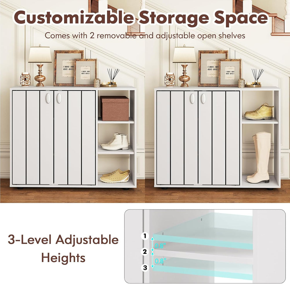 GOFLAME 3-Tier Shoe Cabinet with Doors, Shoe Rack Organizer with Adjustable S...
