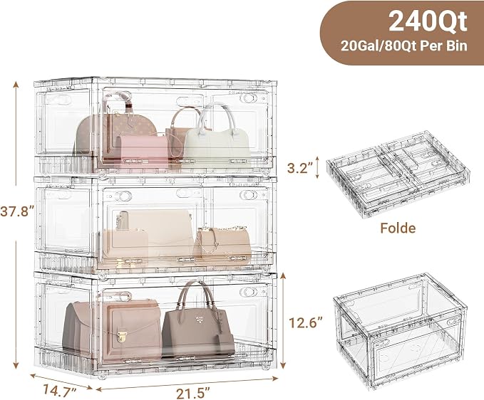 BROVIEW Clear Stackable Storage Bins Drawers, Open Front Large Plastic Storag...
