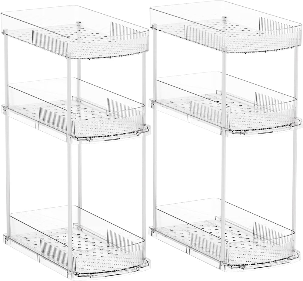 2 Pack 13.8″ Deep 3 Tier Under Sink Storage Organizer,Large Pull Out Bathroom...