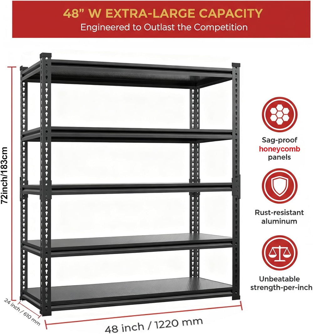 Lauxery 5-Tier Heavy Duty Garage Shelving, 48 x24 x72 in