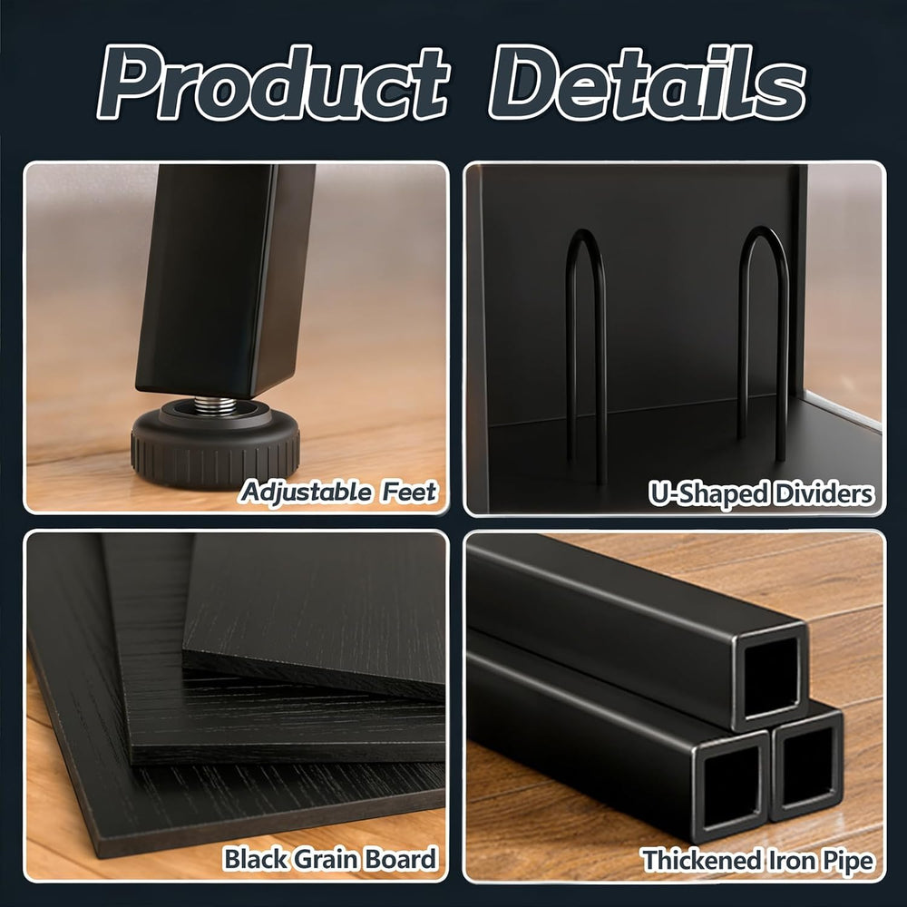 3 Tier Record Player Stand with Flip-Down Record Shelf, Black