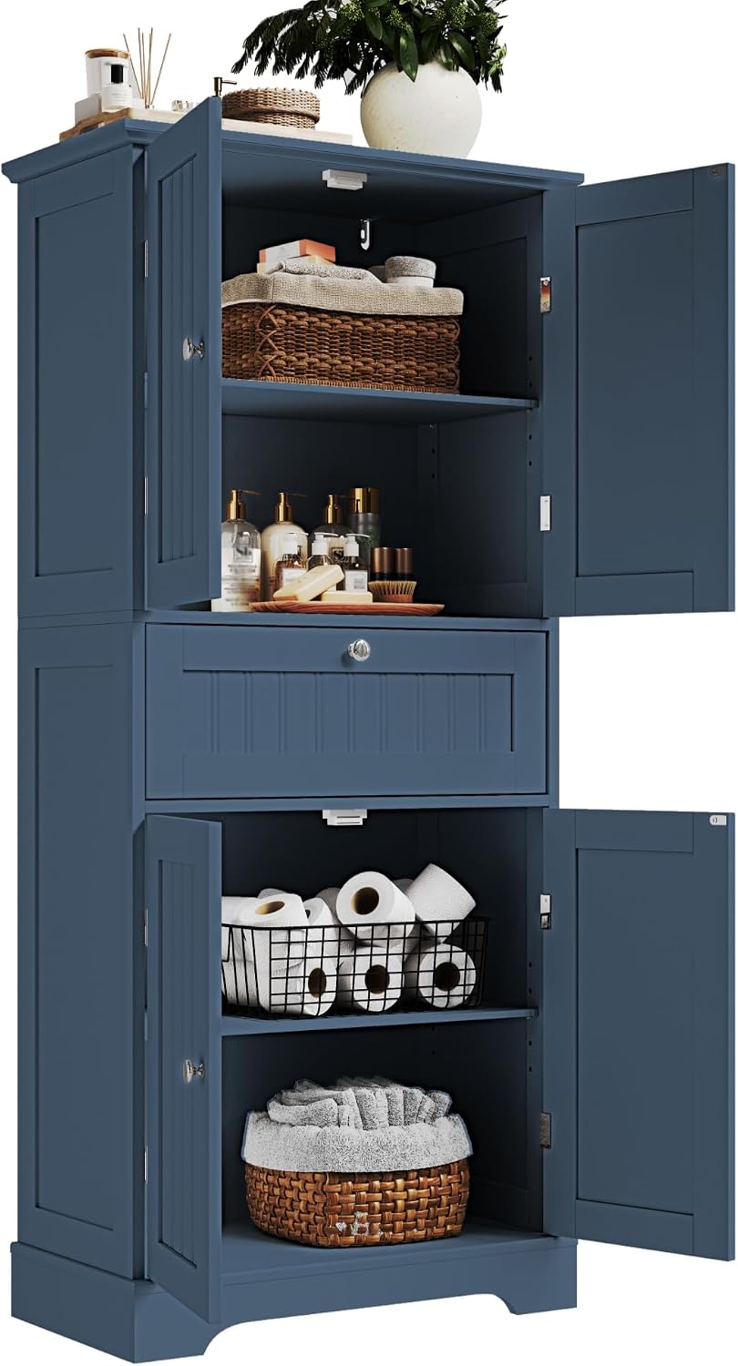 ChooChoo 51" H Bathroom Floor Cabinet with Drawer and Adjustable Shelves