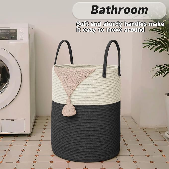 Large Woven Laundry Basket Hamper, 100L Cotton Rope Storage Bin