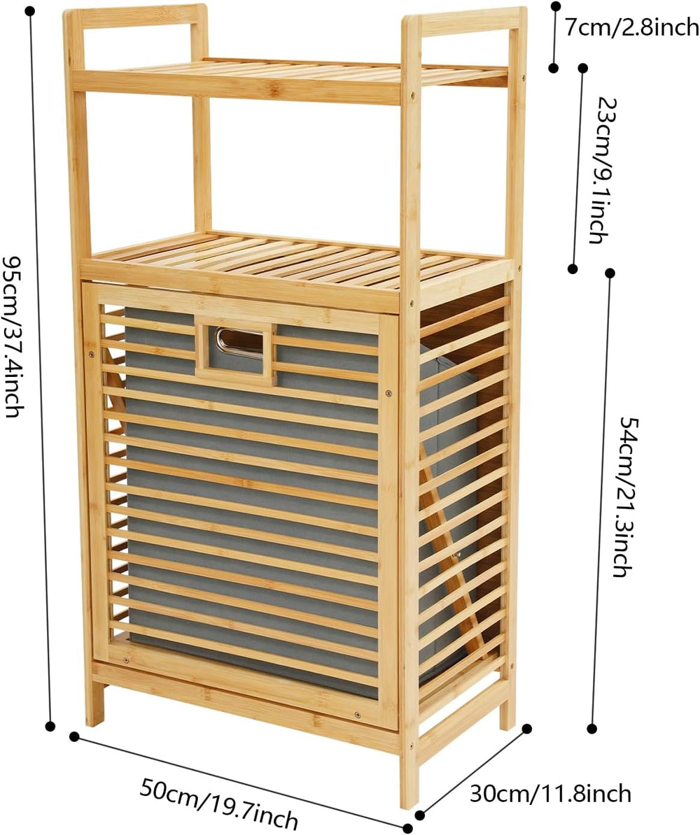 3-Tier Bamboo Tilt Out Laundry Basket,Floor Standing Laundry Hamper with Remo...