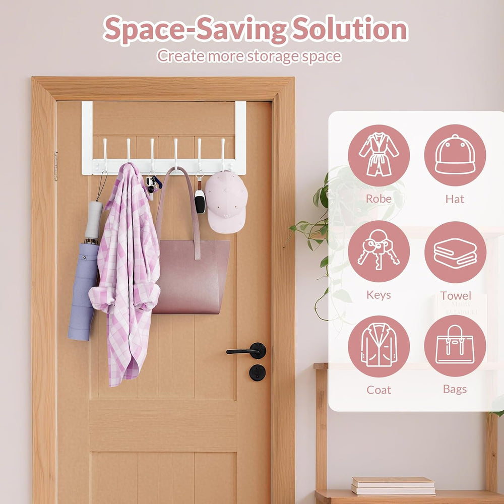 BAKON 2 Packs Over The Door Hooks with 6 Hook, Heavy Duty Over Door Hanger fo...