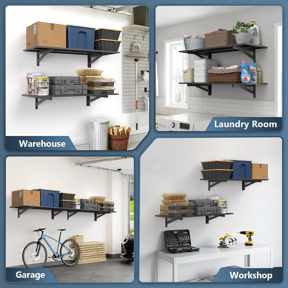 2 Pack Garage Wall Shelving, 1.5x4ft, 700LBS Integrated Wall Shelves