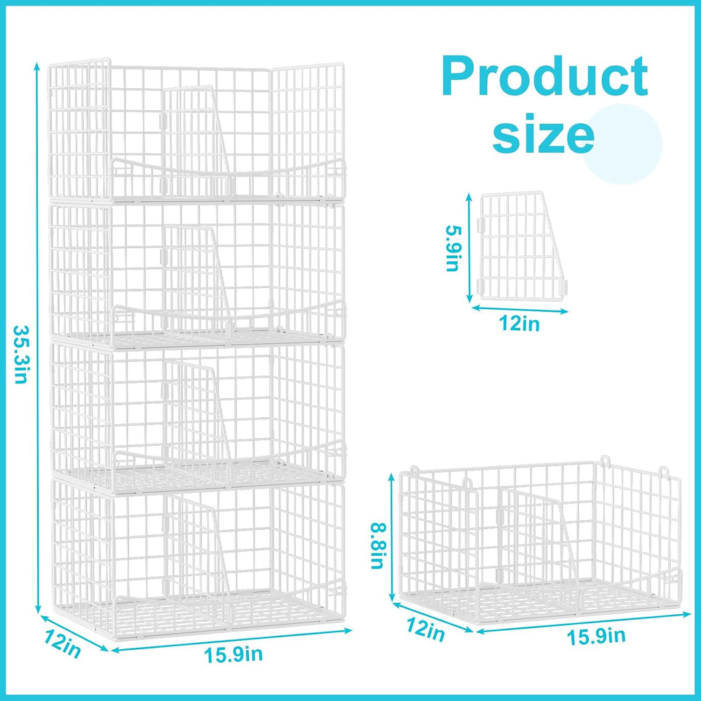 Hongtamoya 4-Tier Closet Organizers and Storage Basket with Divider, Foldable...