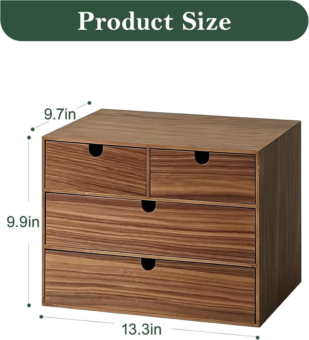 3-Tier Wooden Desk Organizer with 4 Drawers, Walnut Finish